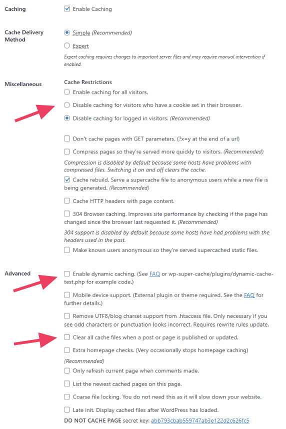 Wp Super Cache Settings