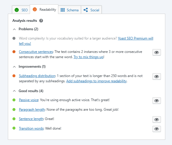 Yoast Seo Reability Analysis