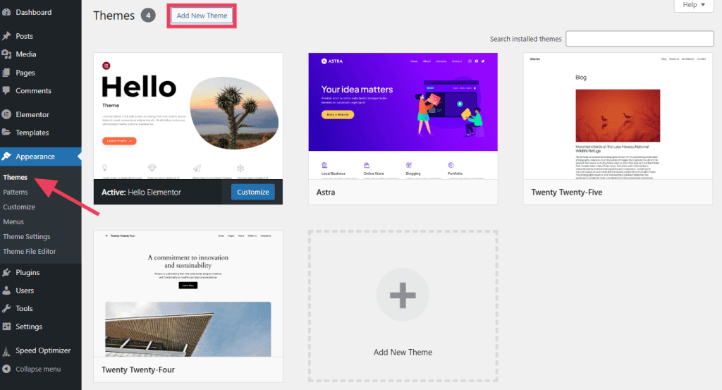 Add New WordPress Theme