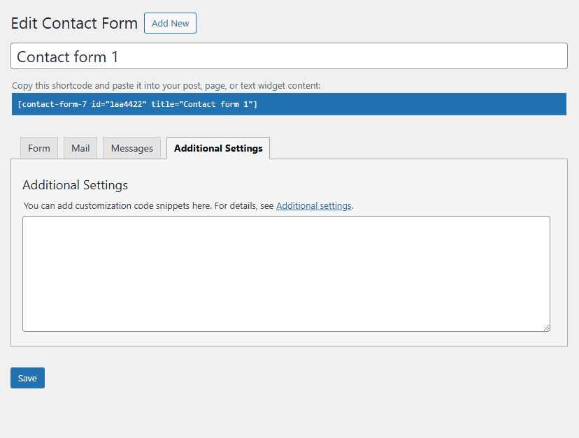 Contact Form 7 Additional Settings