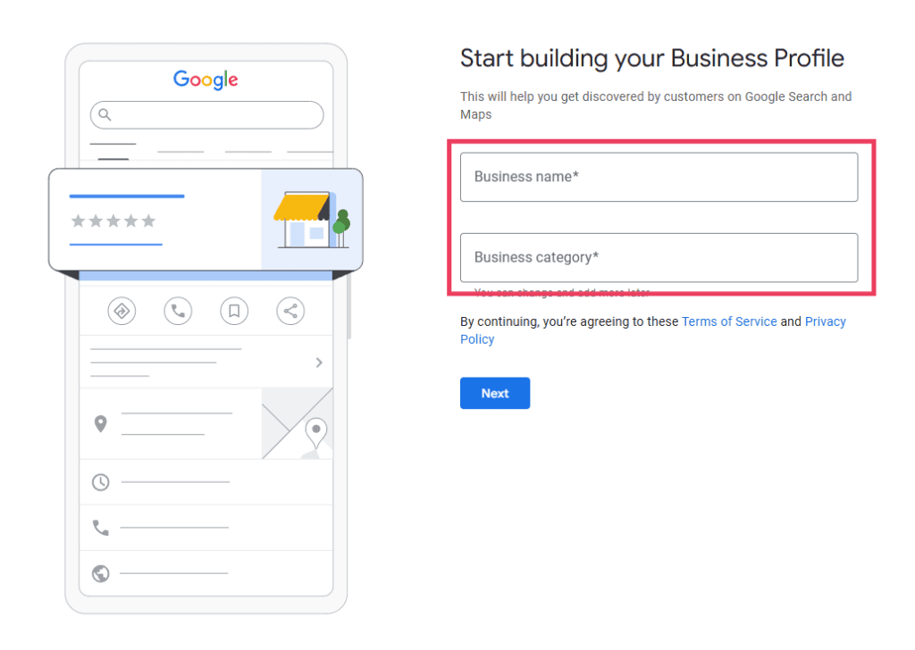 Enter Business Name And Category