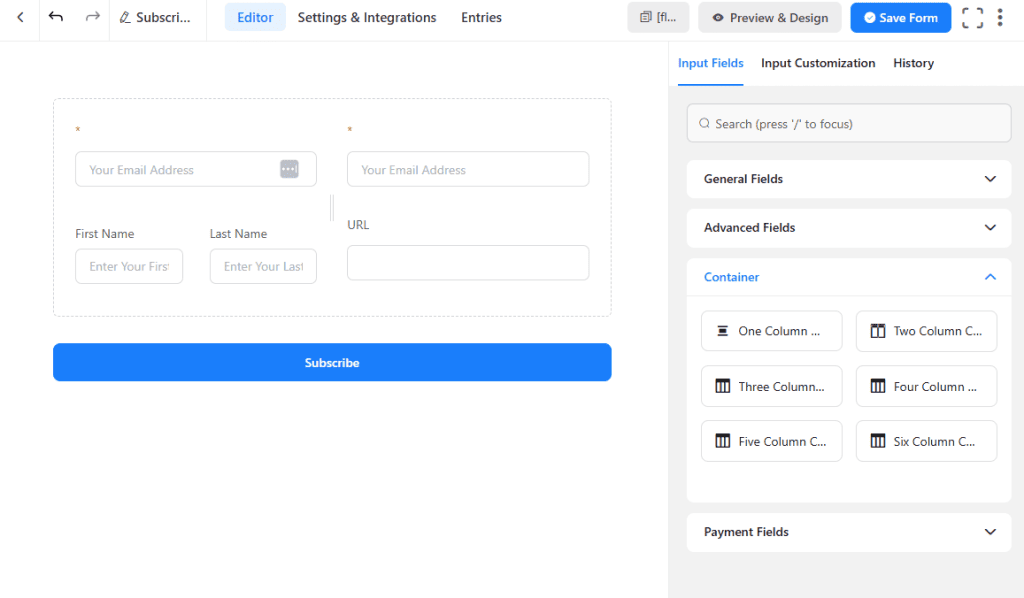 Fluent Forms Design Layout