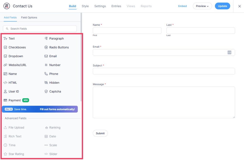 Formidable Forms Field Options