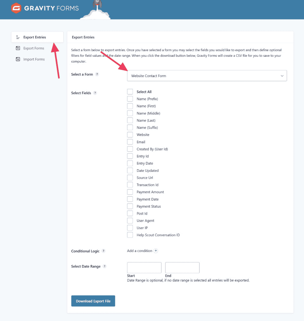 Gravity Forms Export