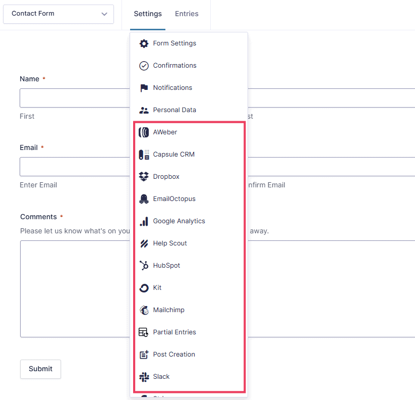 Gravity Forms Integrations
