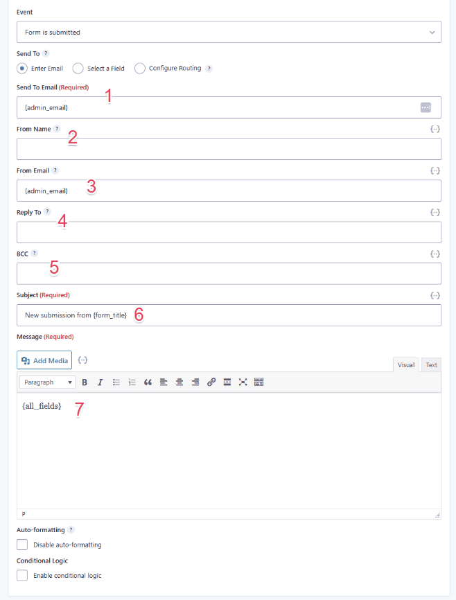 Gravity Forms Notification Editor
