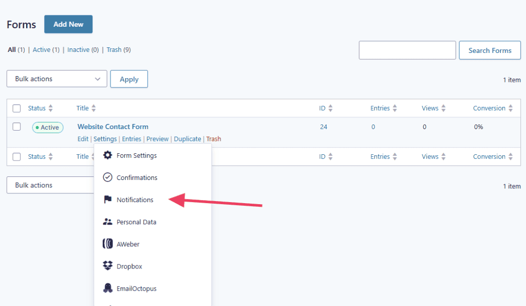 Notifications From Forms List