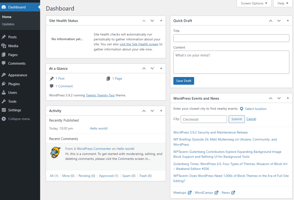 Wordpress Dashboard