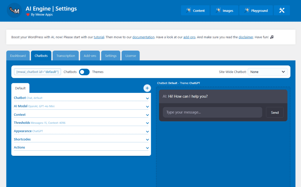 Ai Engine Chatbot Settings