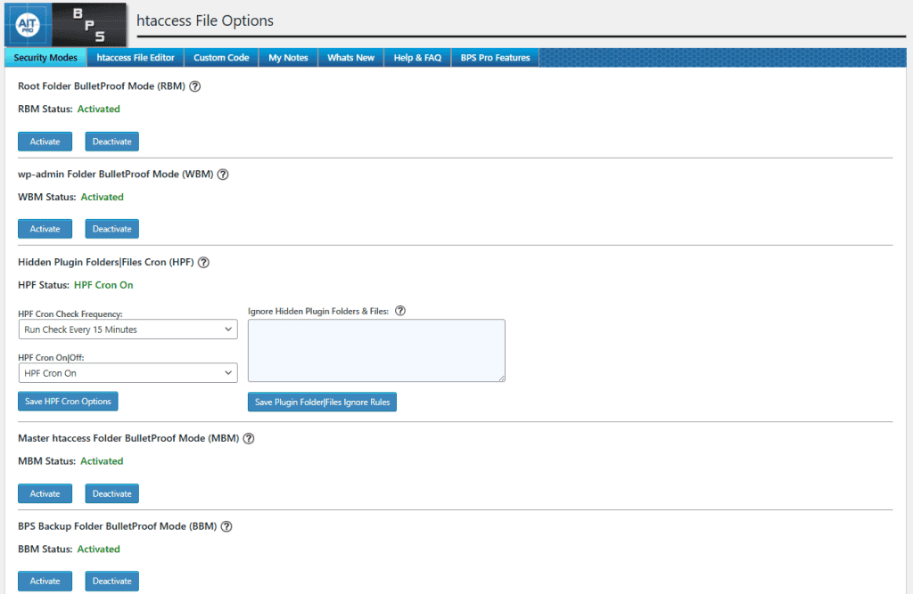 Bulletproof Security Htaccess Options