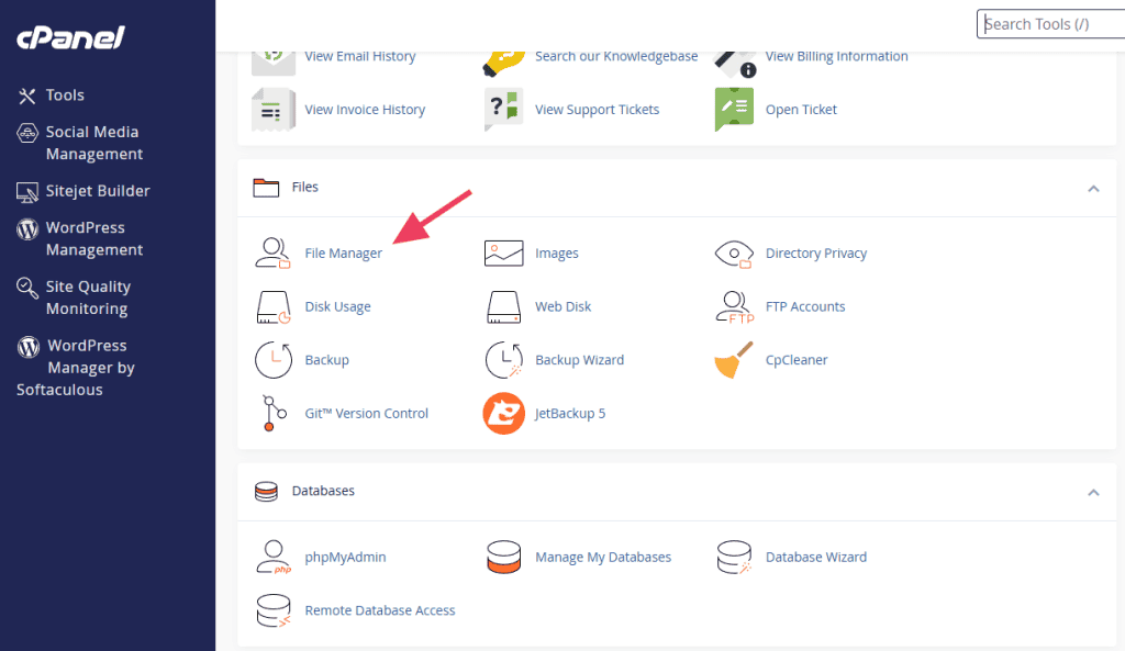 Cpanel File Manager Link