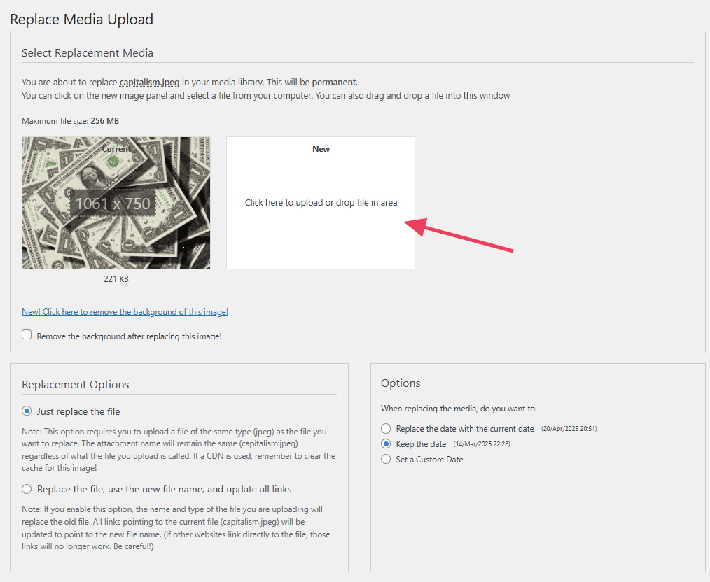 Enable Media Replace Upload File