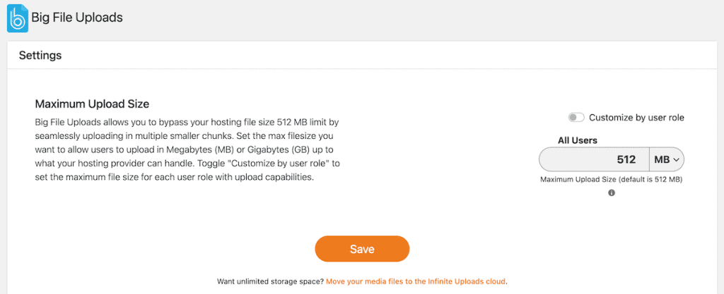 Increase Maximum Upload File Size In WordPress Big File Uploads Plugin
