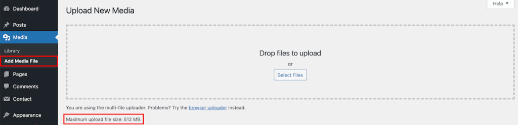 Increase Maximum Upload File Size In WordPress View Limit Media Library