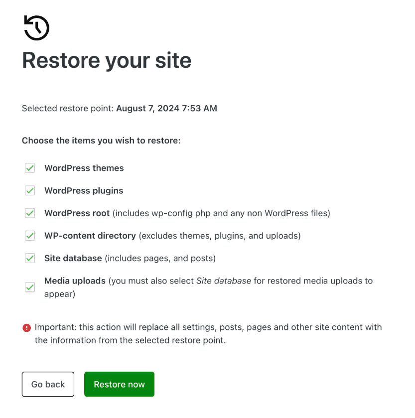 Jetpack Restore Site