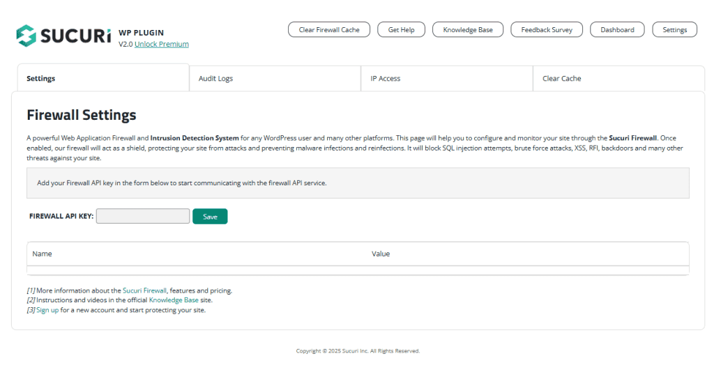 Sucuri Firewall Settings