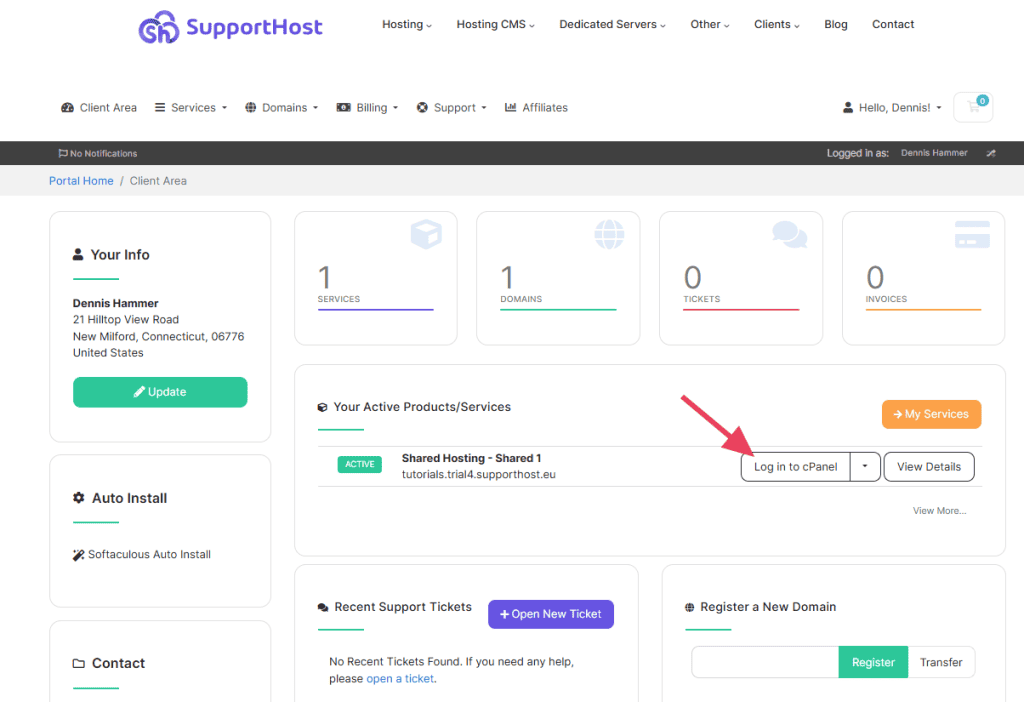 Supporthost Log Into Cpanel