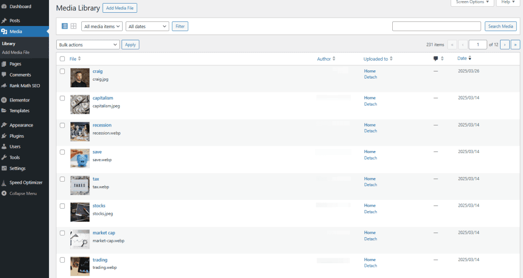 Wordpress Media Library List
