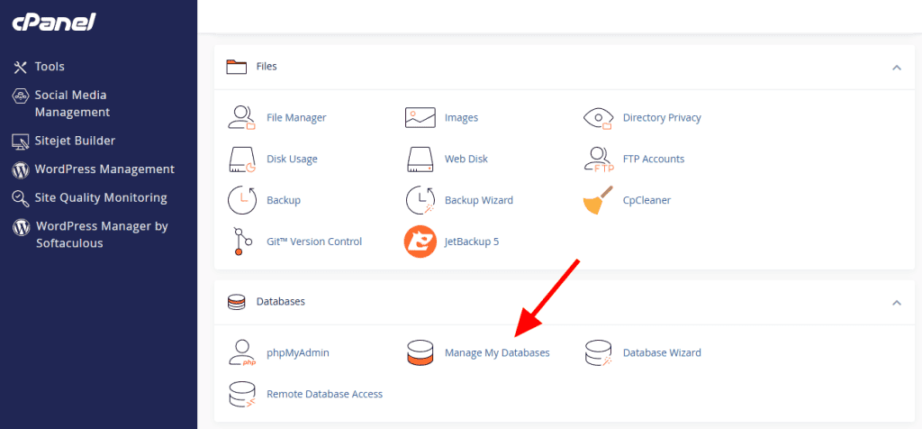 Cpanel Manage My Databases