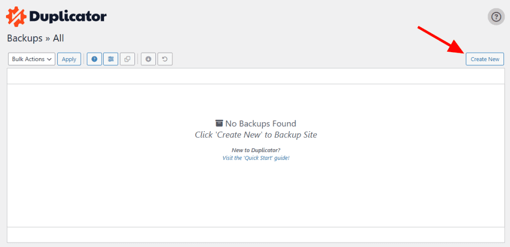 Create New Duplicator Backup Package