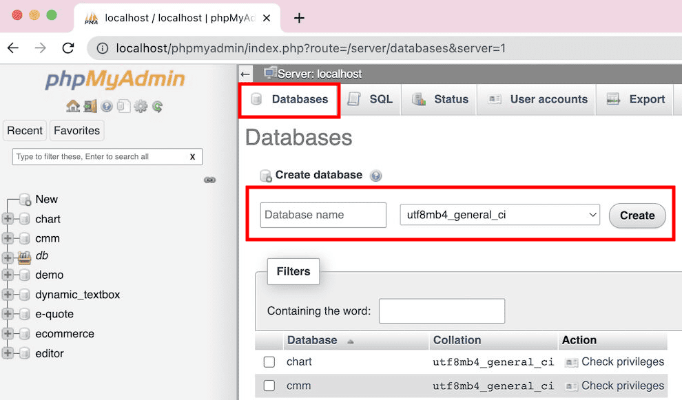 Create New Localhost Database