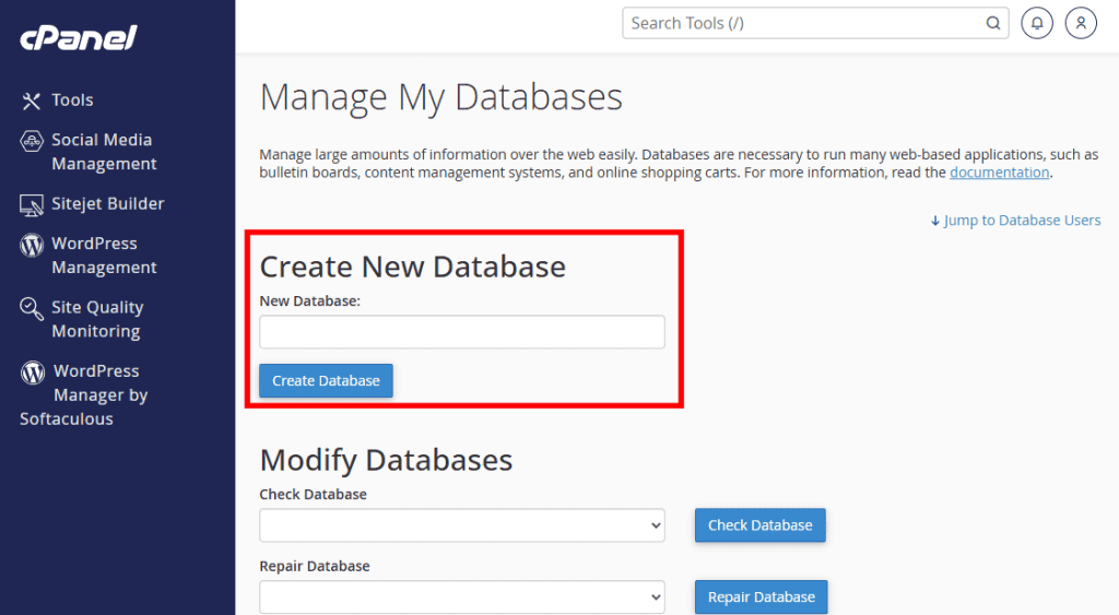Enter New Database Name