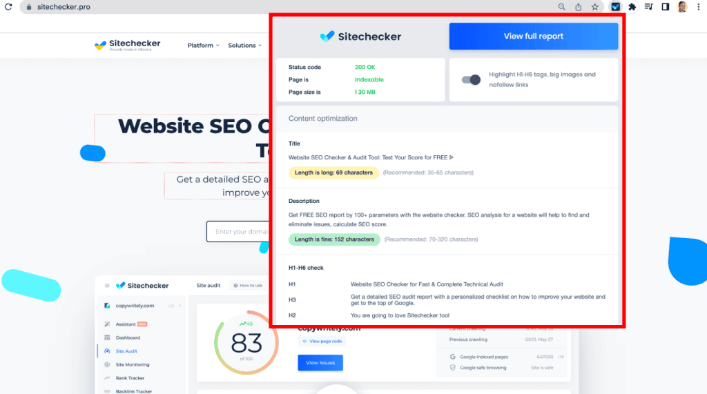 Sitechecker Browser Extension