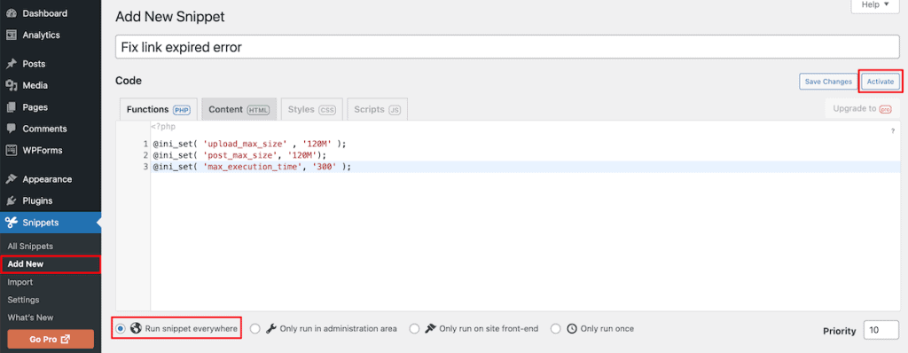The Link You Followed Has Expired Error Add Code Snippet