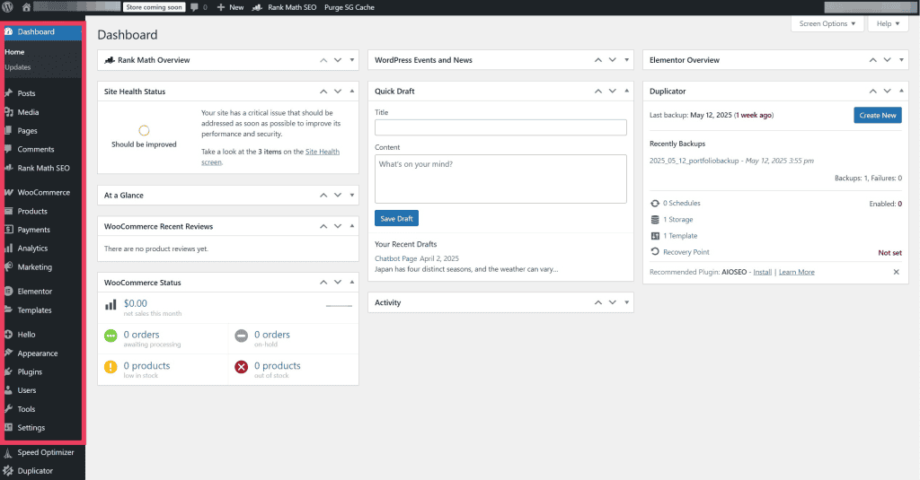 Wordpress Dashboard