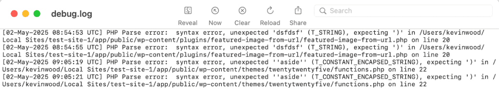 Wordpress Error Logs Debug Log