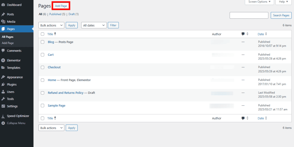 Add New WordPress Page