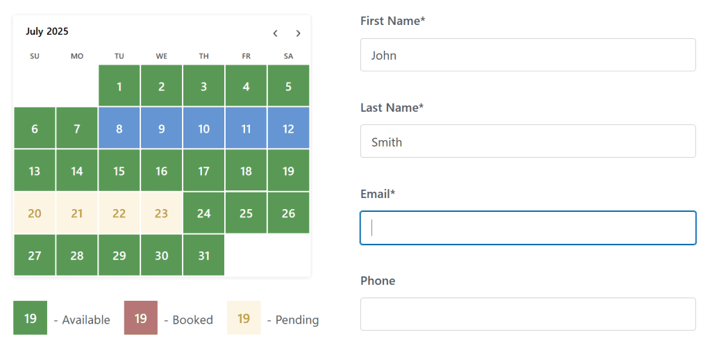 Booking Calendar Time Slots