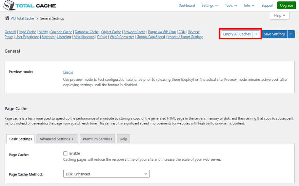 Empty Server Cache In W3 Total Cache