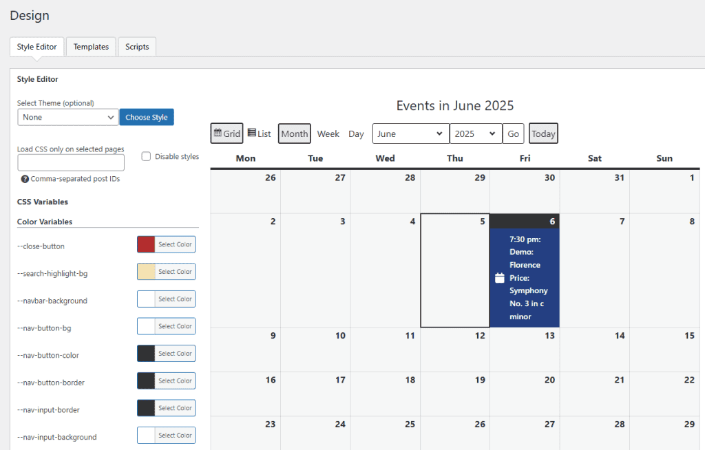 My Calendar Design Options
