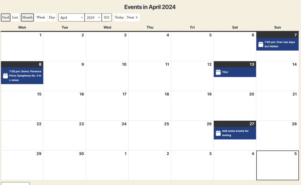 My Calendar Monthly Display