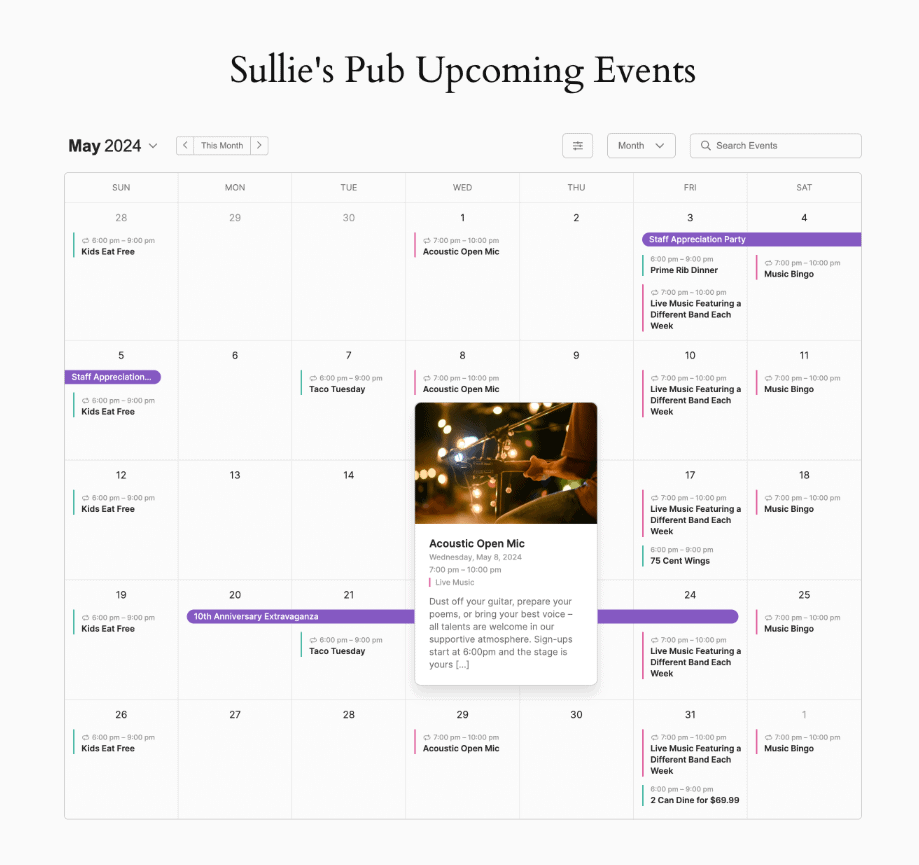 Sugar Calendar Front End