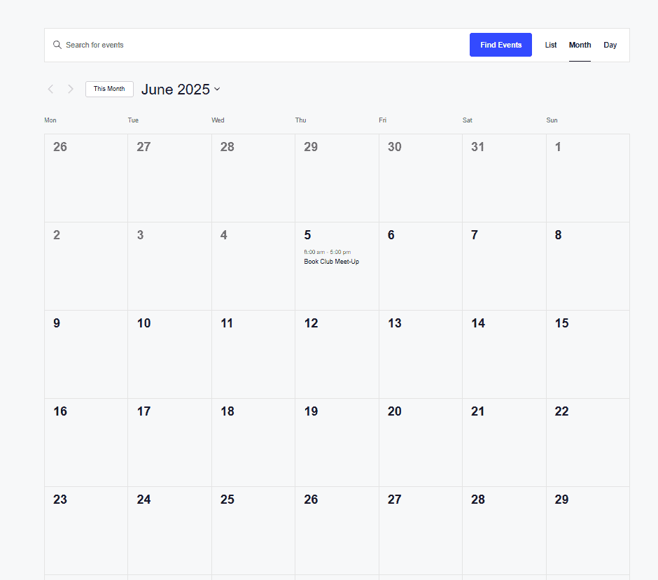 The Events Calendar Monthly View