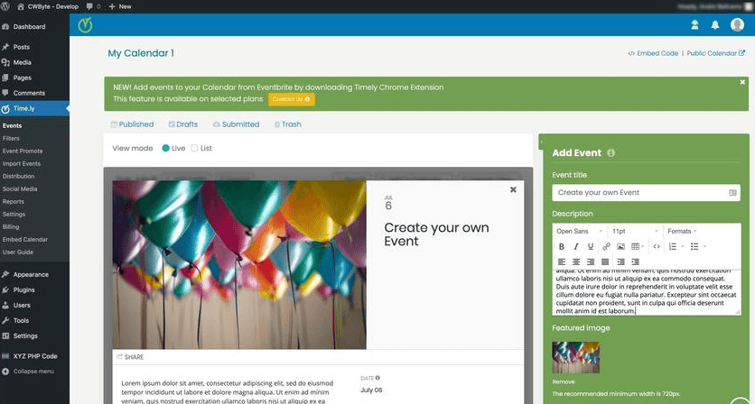 Timely All In One Events Create Event