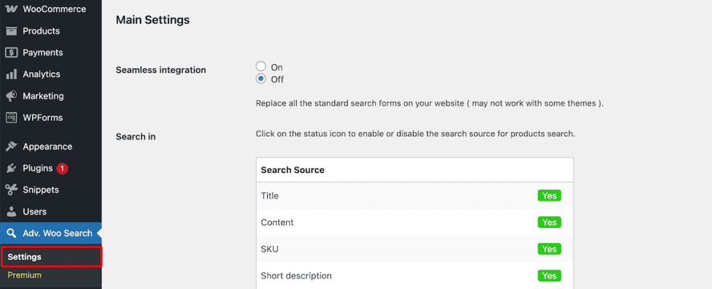 Wordpress Search Advanced Woo Search Settings