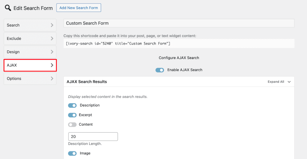 Wordpress Search Ivory Search Ajax Settings