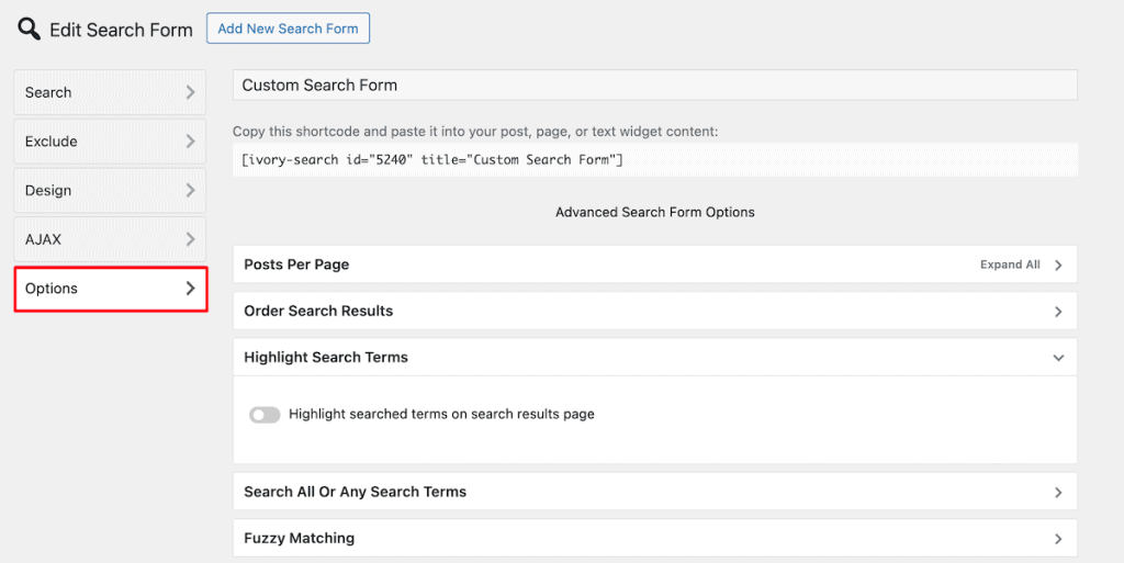 Wordpress Search Ivory Search Options