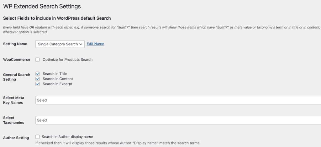 Wordpress Search Wp Extended Search Search Settings