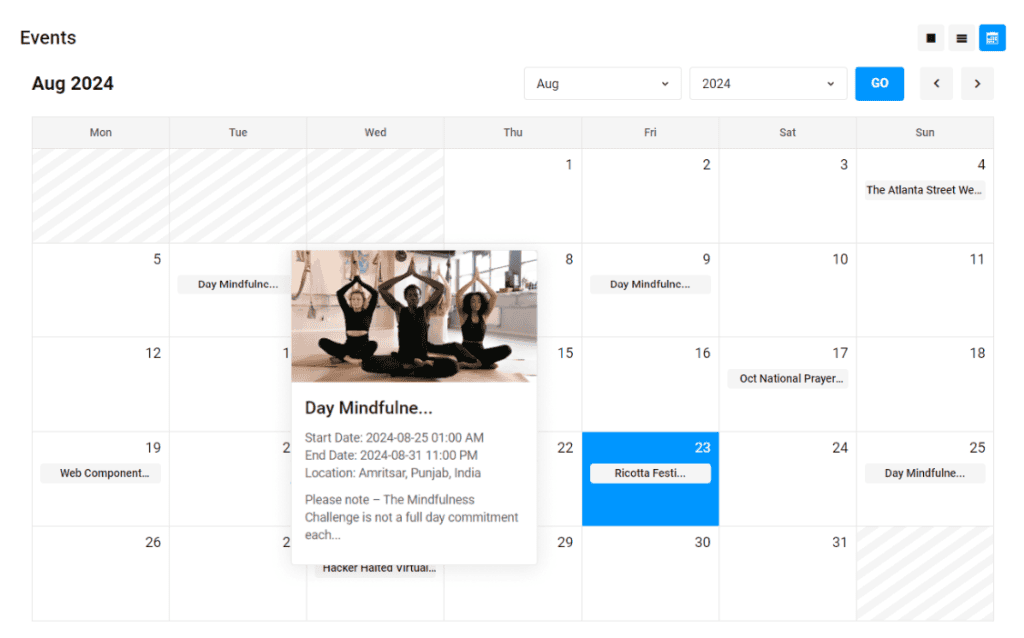 Wp Events Manager Calendar View