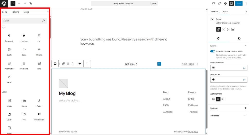 Add Blocks In Footer Editor