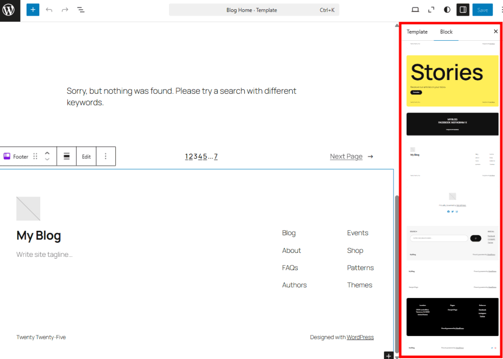 Block Editor Footer Templates