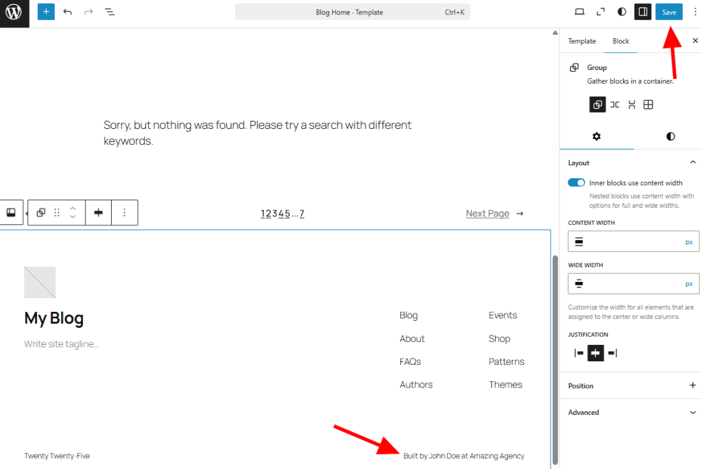 Change Footer Content And Click Save