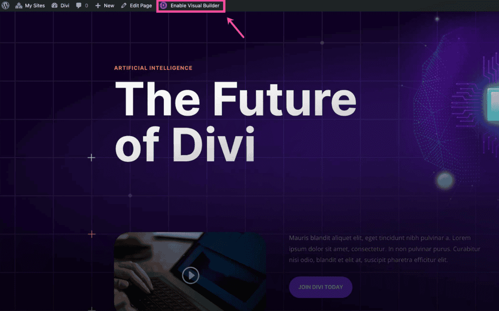 Divi Enable Visual Builder