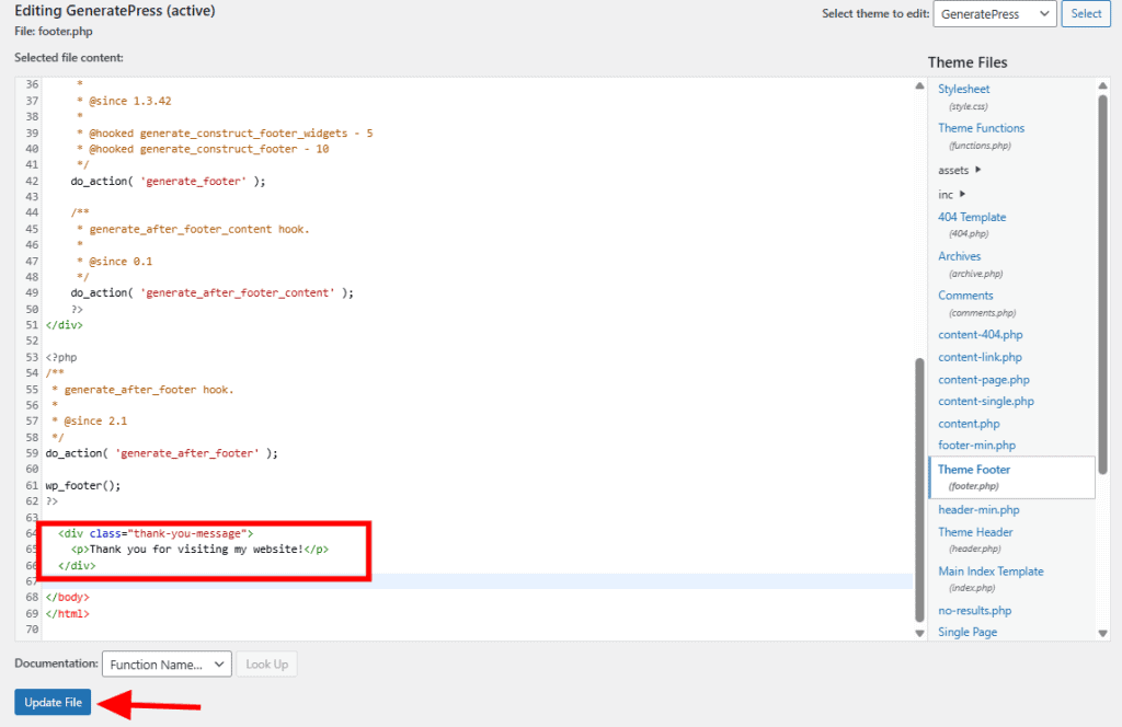 Editing Footer Theme File