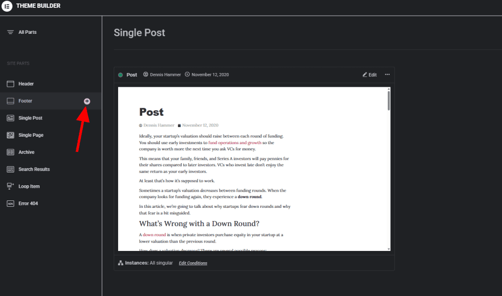 Elementor Add Footer