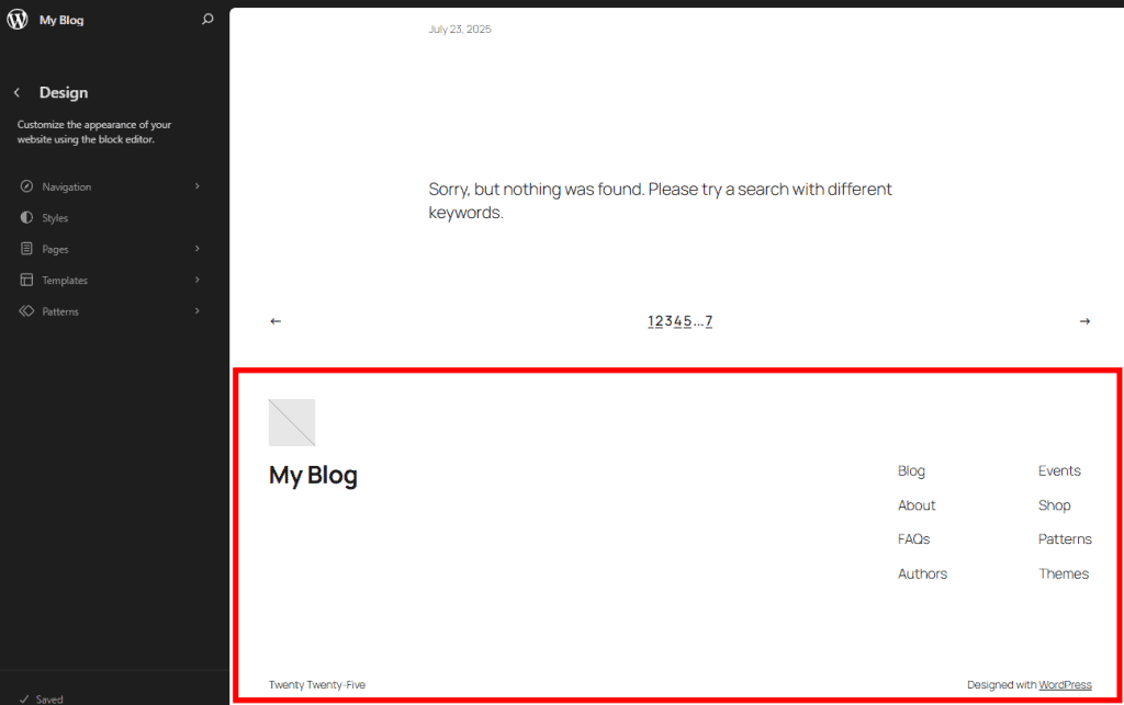 Footer Area Of Block Editor